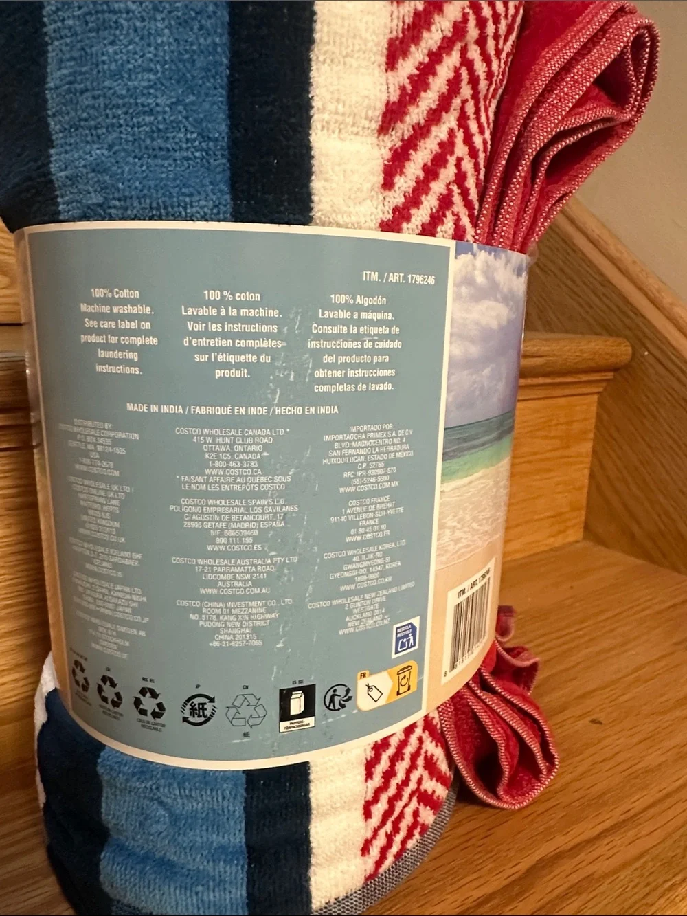 Cotton Beach Towel for Two - Striped Red, Blue & White